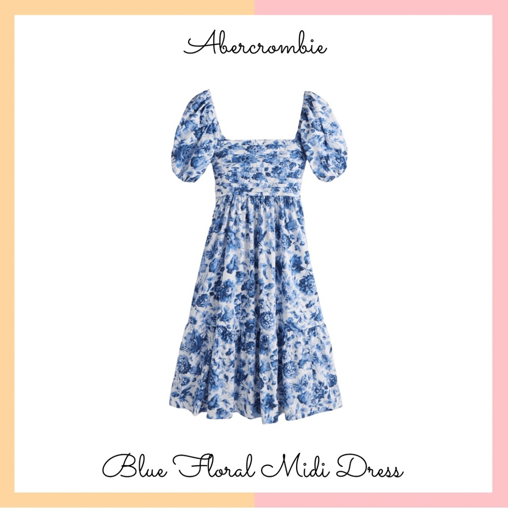 Abercrombie Blue Floral Poplin Midi Dress